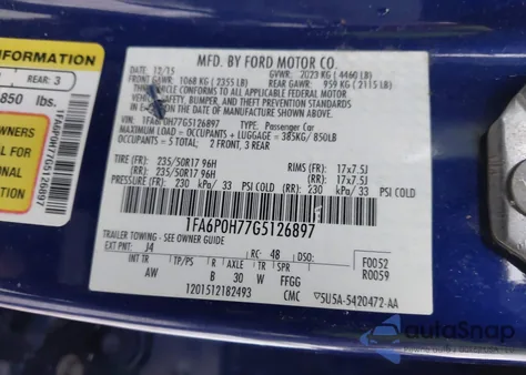 2016 Ford Fusion Se from USA, damaged, VIN 1FA6P0H77G5126897